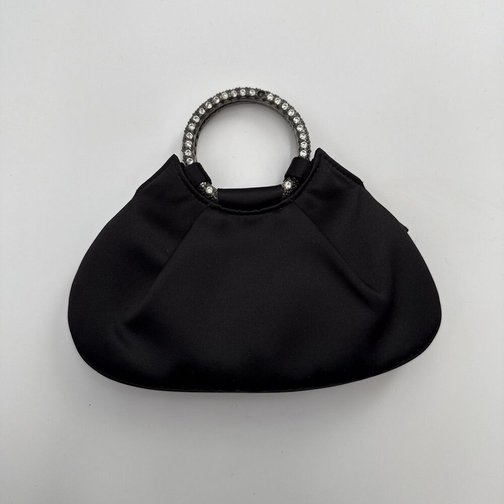 Lord & Taylor Vintage Black Satin Small Clutch Bag Metal Evening Designer